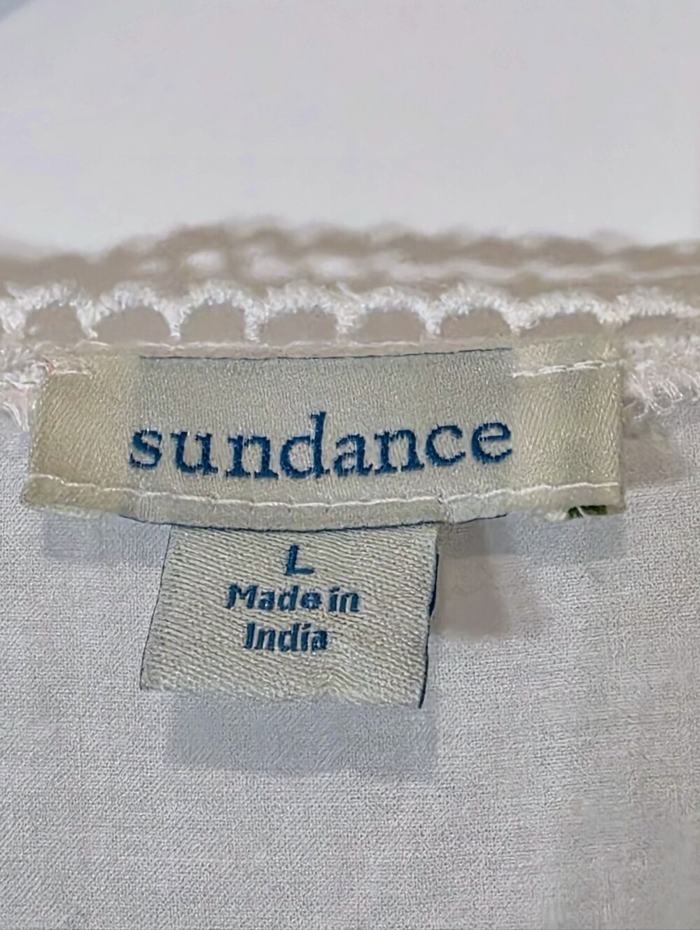 Sundance Art Of Eyelet Lace Cotton Button Down Blouse Scalloped Hem White Large - Picture 2 of 13